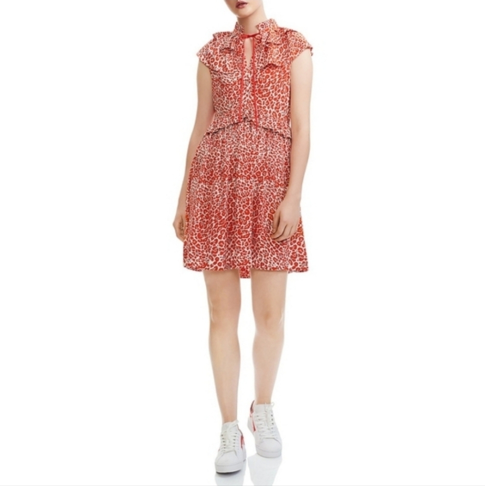 Maje Rutti Ruffled Leopard-Print Mini Dress size 1 Small